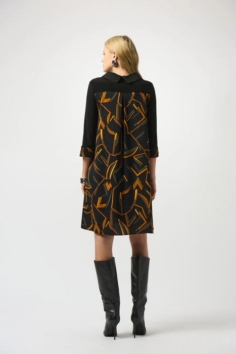 Joseph Ribkoff Black/Multi Abstract Print 3/4 Sleeves Dress 253186