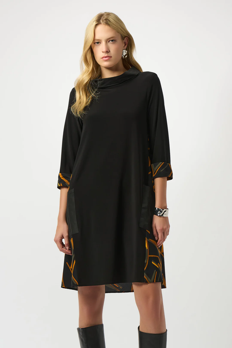 Joseph Ribkoff Black/Multi Abstract Print 3/4 Sleeves Dress 253186