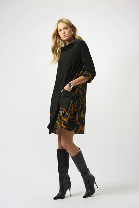 Joseph Ribkoff 253186 Black/Multi Abstract Print 3/4 Sleeves Dress