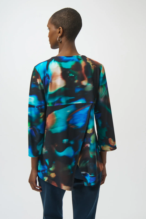 Joseph Ribkoff Black/Multi Abstract Print 3/4 Sleeves Fit And Flare Tunic Top 254204