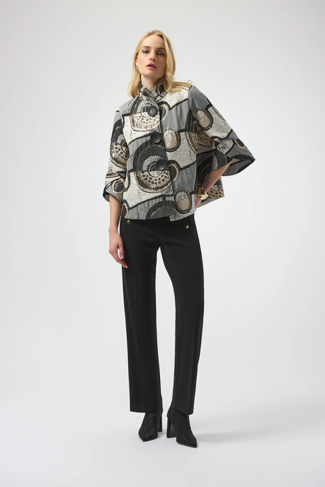 Joseph Ribkoff Black/Multi Abstract Print 3/4 Sleeves Trapeze Jacket 254003