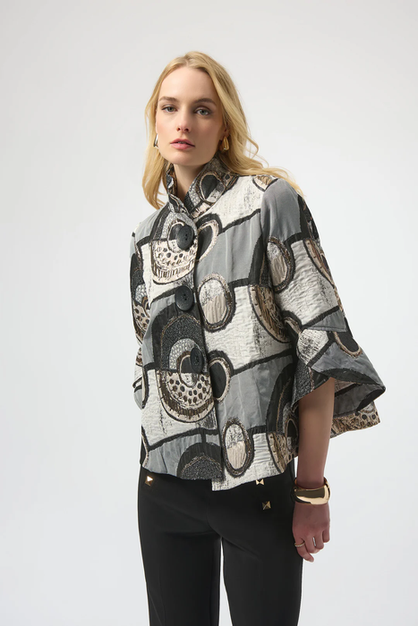 Joseph Ribkoff 254003 Black/Multi Abstract Print 3/4 Sleeves Trapeze Jacket