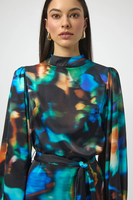 Joseph Ribkoff Black/Multi Abstract Print Belted Straight Dress 254170