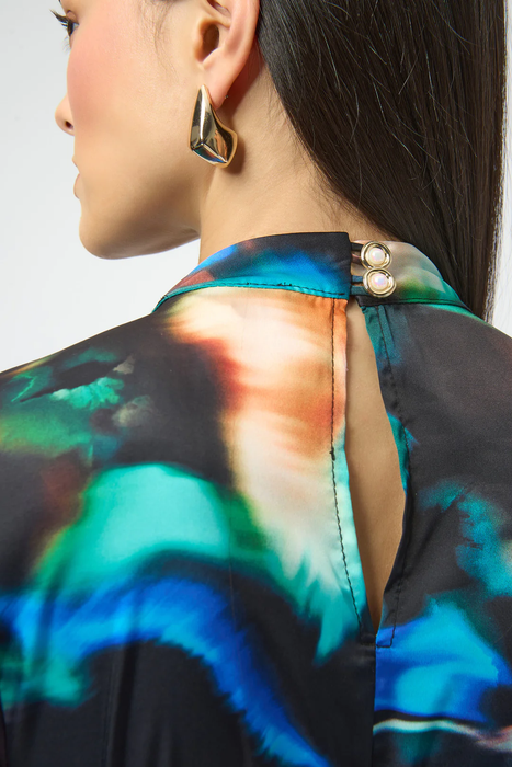 Joseph Ribkoff Black/Multi Abstract Print Belted Straight Dress 254170