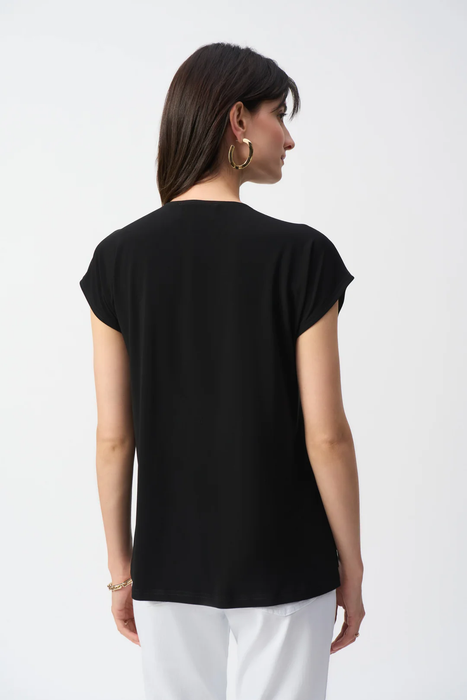 Joseph Ribkoff Black/Multi Abstract Print Front Zip Boxy Top 251248