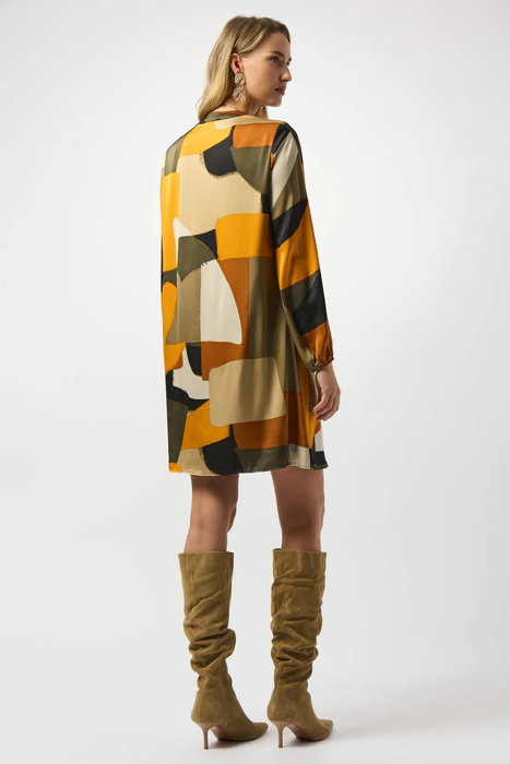 Joseph Ribkoff Black/Multi Geometric Long Sleeve Trapeze Dress 253218