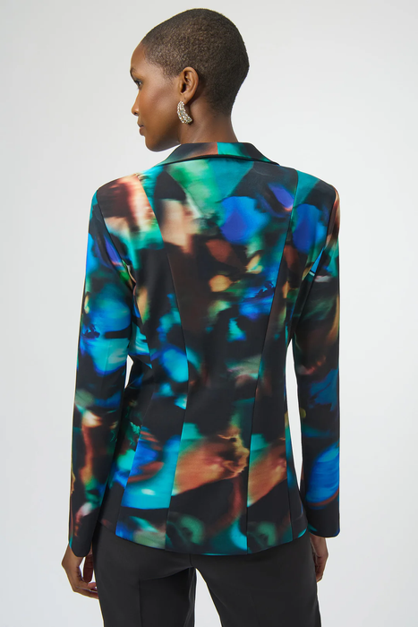Joseph Ribkoff Black/Multi Abstract Print Long Sleeves Fitted Blazer 254104