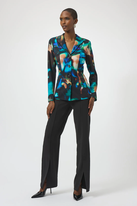 Joseph Ribkoff Black/Multi Abstract Print Long Sleeves Fitted Blazer 254104