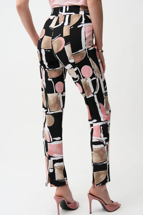 Joseph Ribkoff Black/Multi Abstract Slit Back Straight Pants 261309