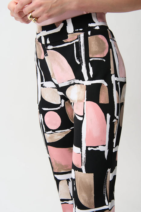 Joseph Ribkoff Black/Multi Abstract Slit Back Straight Pants 261309