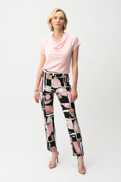 Joseph Ribkoff Black/Multi Abstract Slit Back Straight Pants 261309