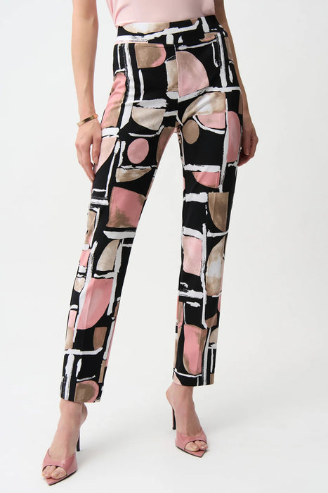 Joseph Ribkoff 261309 Black/Multi Abstract Print Pull-On Wide Leg Pants