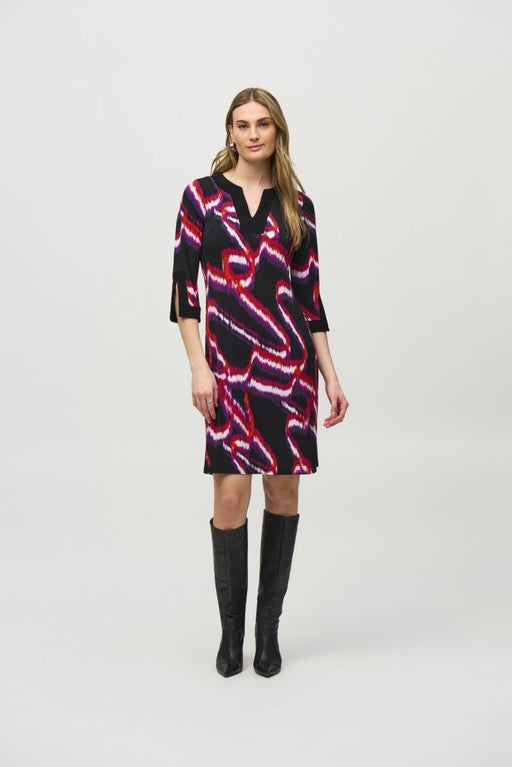 Joseph Ribkoff Style 244249 Black/Multi Abstract Print 3/4 Sleeve Shift Dress