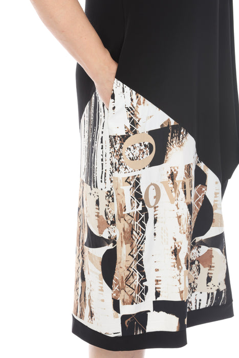 Joseph Ribkoff Black/Multi Abstract Print Short Sleeve Midi Cocoon T-Shirt Dress 241055