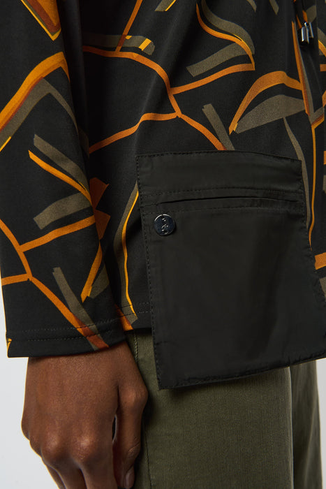 Joseph Ribkoff Black/Multi Abstract Print Top with Pocket 253231