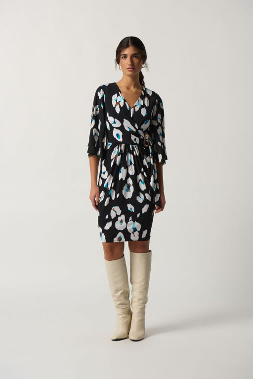 Joseph Ribkoff Style 233105 Black/Multi Animal Print 3/4 Sleeve Sheath Dress