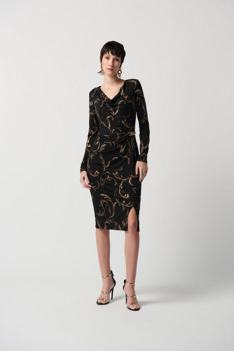 Joseph Ribkoff Style 234020 Black/Multi Baroque Print Ruched Sheath Dress