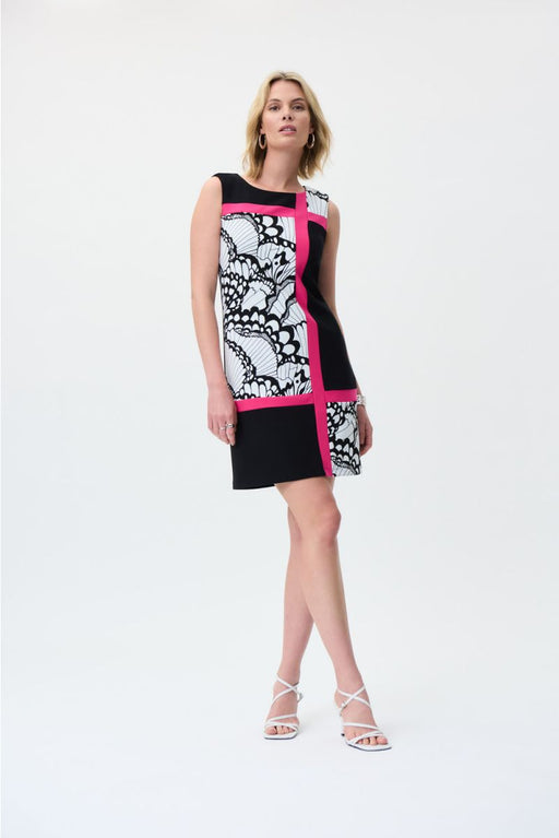 Joseph Ribkoff Style 231133 Black/Multi Blocked Butterfly Print Sleeveless Shift Dress