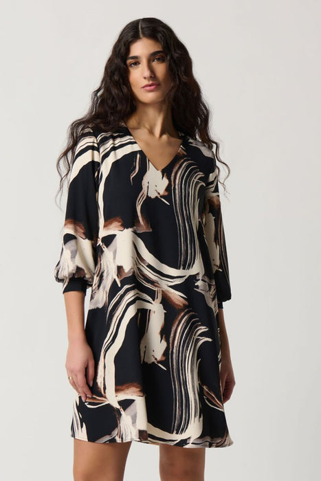 Joseph Ribkoff Black/Multi Brushstroke Print 3/4 Sleeve Mini Shift Dress 234295
