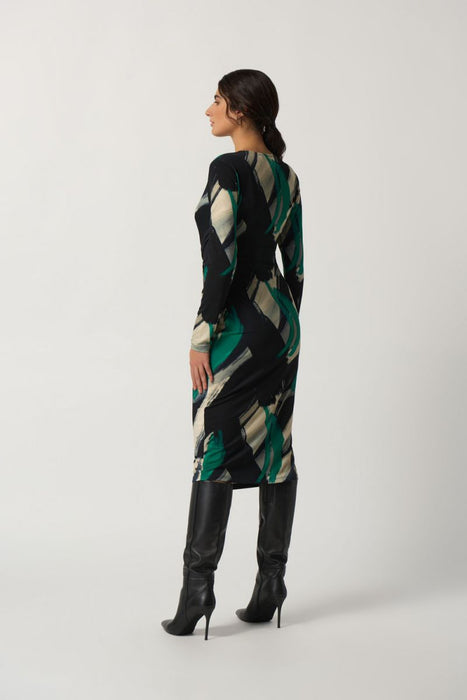 Joseph Ribkoff Black/Multi Brushstroke Print Faux Wrap Midi Dress 233127