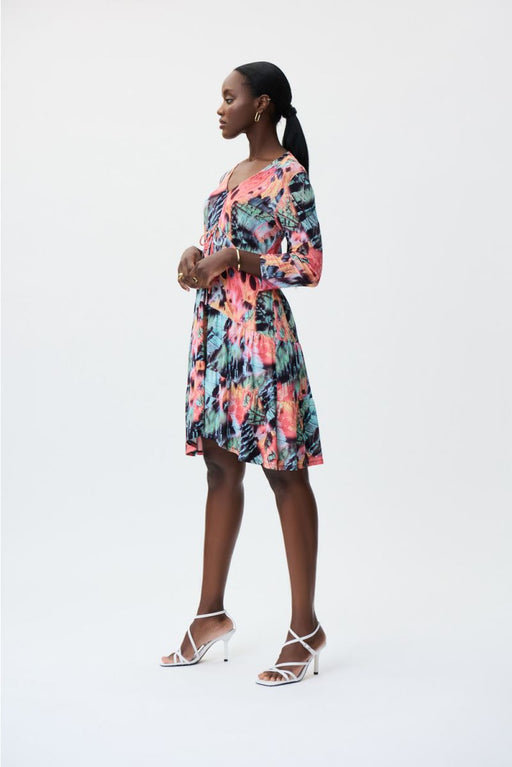Joseph Ribkoff Style 231225 Black/Multi Butterfly Print 3/4 Sleeve Fit & Flare Dress