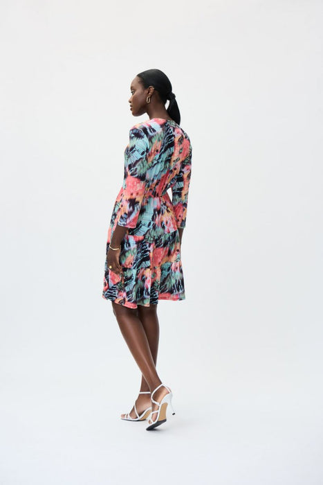 Joseph Ribkoff Black/Multi Butterfly Print 3/4 Sleeve Fit & Flare Dress 231225