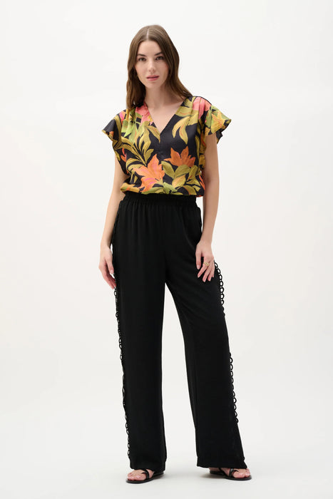 Joseph Ribkoff Black/Multi Butterfly Sleeves Tropical Satin Top 262087