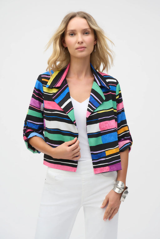 Joseph Ribkoff Style 252215 Black/Multi Colorful Stripes Boxy Blazer Jacket