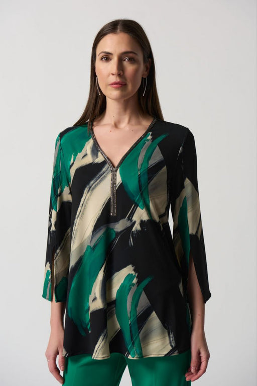 Joseph Ribkoff Style 233178 Black/Multi Embellished Abstract Print 3/4 Sleeve Tunic Top
