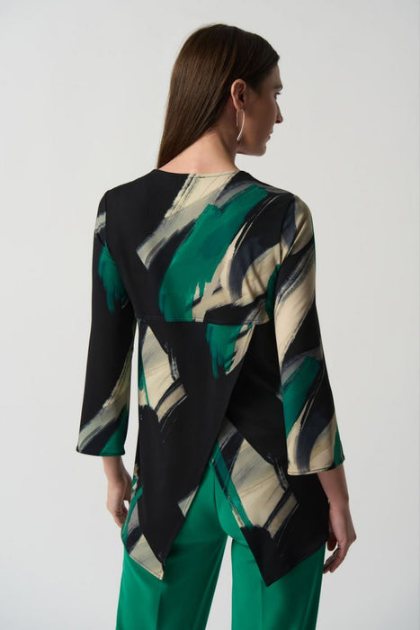 Joseph Ribkoff Black/Multi Embellished Abstract Print 3/4 Sleeve Tunic Top 233178