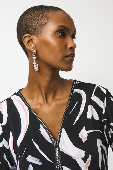 Joseph Ribkoff Embellished Zip V-Neck 3/4 Sleeve Tunic Top 253224