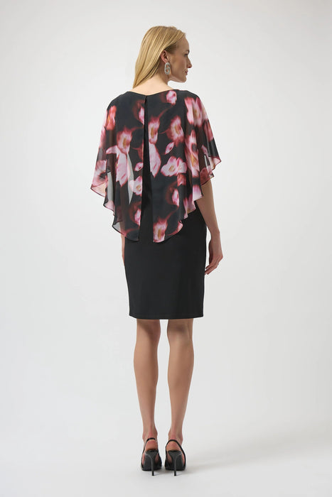 Joseph Ribkoff Black/Multi Floral Chiffon Cape Overlay Dress 254164