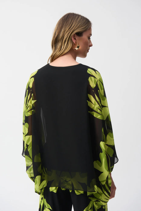 Joseph Ribkoff Black/Multi Floral Chiffon Poncho Top 251147