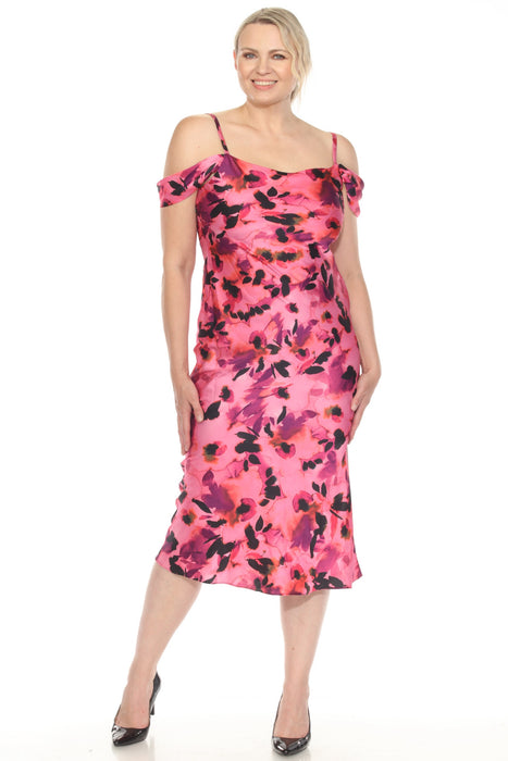 Joseph Ribkoff Style 251737 Black/Multi Floral Cold Shoulder Satin Midi Dress