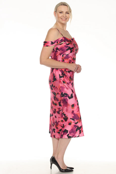 Joseph Ribkoff Black/Multi Floral Cold Shoulder Satin Midi Dress 251737