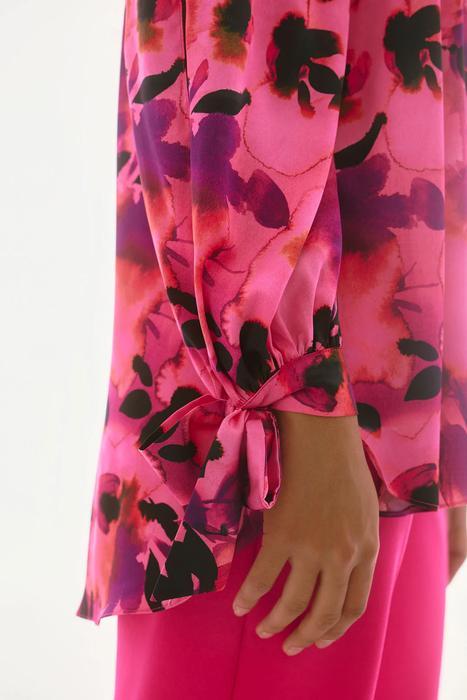 Joseph Ribkoff Black/Multi Floral Print Satin Off-Shoulder Boxy Top 251784