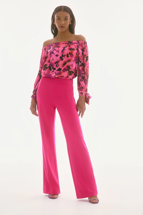 Joseph Ribkoff Black/Multi Floral Print Satin Off-Shoulder Boxy Top 251784