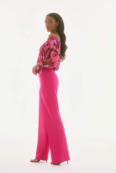 Joseph Ribkoff Black/Multi Floral Print Satin Off-Shoulder Boxy Top 251784