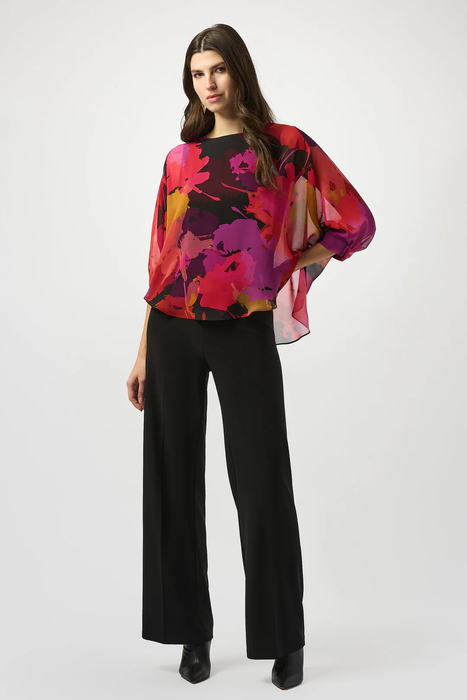 Joseph Ribkoff Black/Multi Floral Print 3/4 Sleeves Chiffon Top 253257