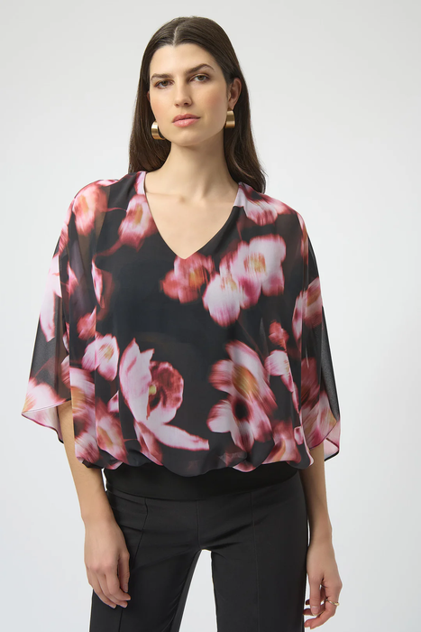 Joseph Ribkoff 254202 Black/Multi Floral Print Boxy Top