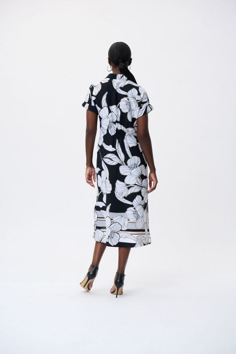 Joseph Ribkoff Black/Multi Floral Print Button-Down Midi Shirt Dress 231061