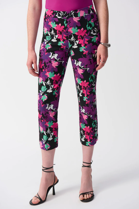 Joseph Ribkoff 251254 Black/Multi Floral Print Cropped Pants