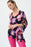 Joseph Ribkoff Style 231305 Black/Multi Floral Print Cutout Sleeve Asymmetric Top 