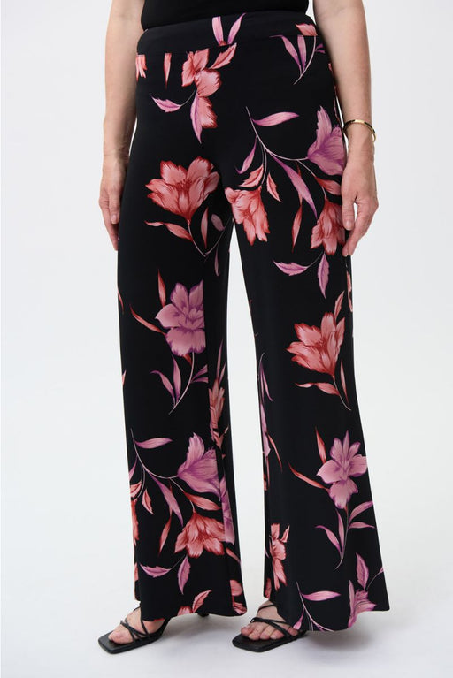 Joseph Ribkoff Style 231301 Black/Multi Floral Print Pull On Wide-Leg Pants