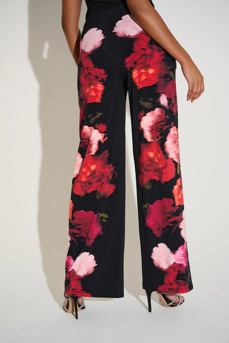 Joseph Ribkoff Black/Multi Floral Print Pull-On Wide Leg Pants 253767