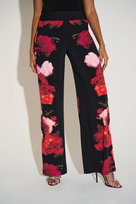Joseph Ribkoff 253767 Black/Multi Floral Print Pull-On Wide Leg Pants