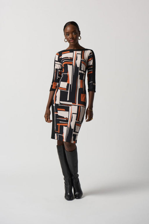 Joseph Ribkoff Style 233173 Black/Multi Geometric Print 3/4 Sleeve Sheath Dress