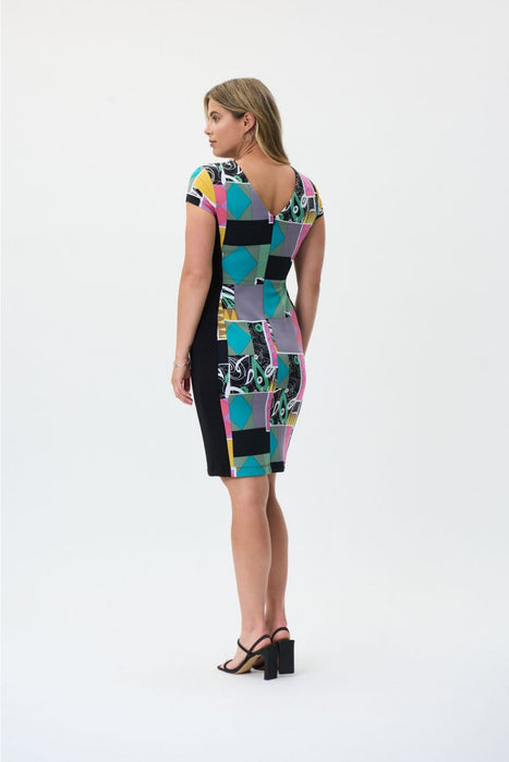 Joseph Ribkoff Black/Multi Geometric Print Short Sleeve Sheath Dress 231039
