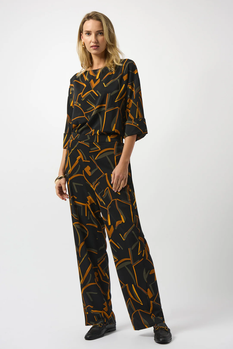 Joseph Ribkoff Black/Multi Geometric Print Wide Leg Pants 253239