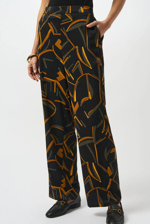 Joseph Ribkoff 253239 Black/Multi Geometric Print Wide Leg Pants